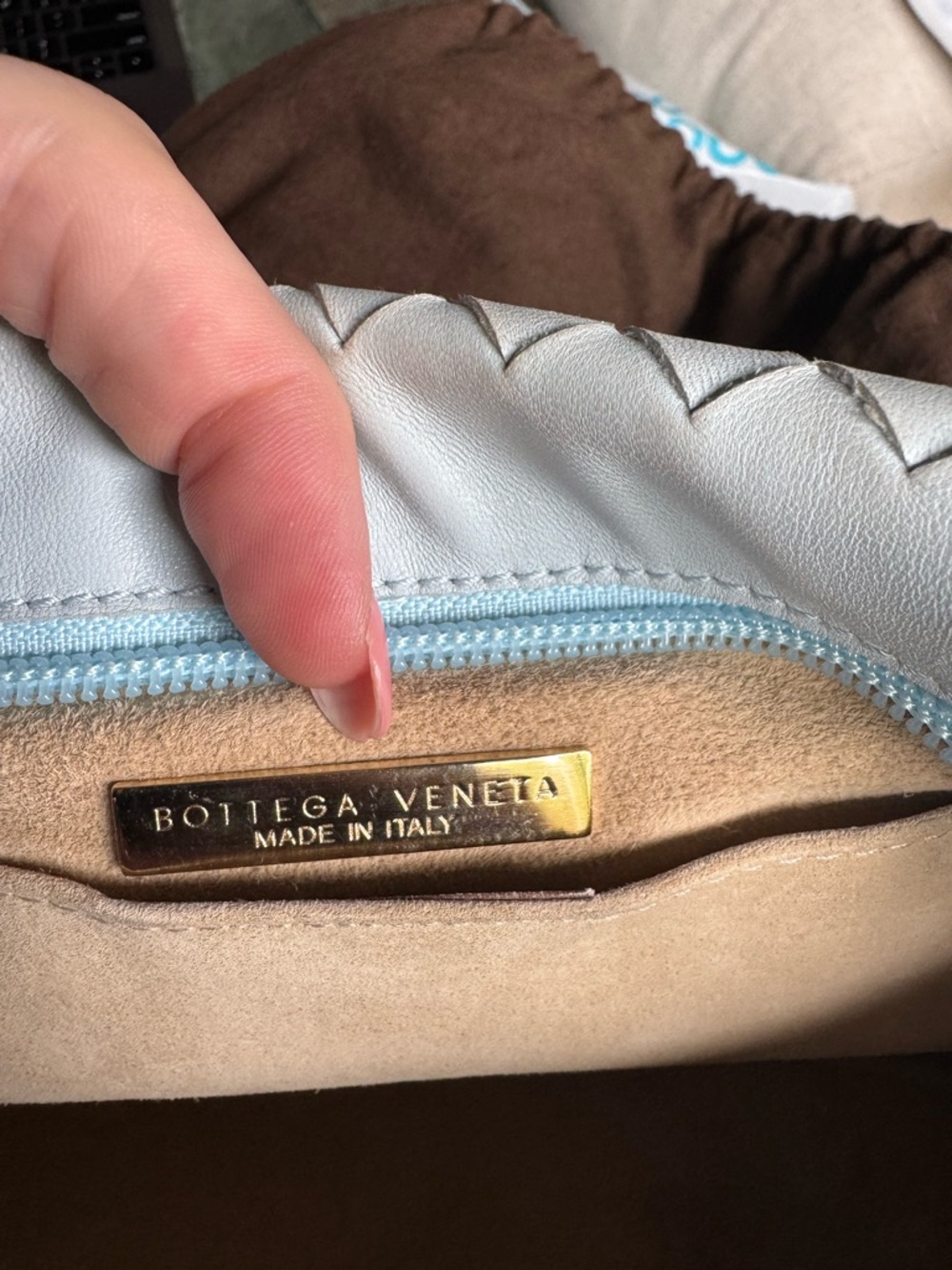 Bottega Veneta Woven Leather Light Blue and Gold Shoulder Bag w/dust bag and COA - Picture 5 of 8